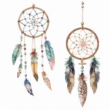 Two watercolor dreamcatchers with feathers.