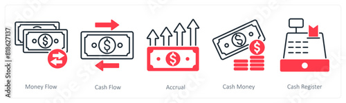 A set of 5 Banking icons as money flow, cash flow, accural