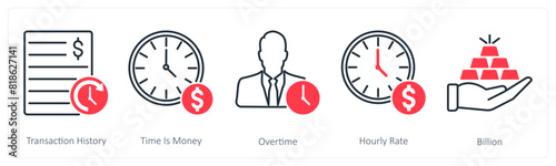 A set of 5 Banking icons as transaction history, time is money