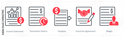 A set of 5 Banking icons as income statement, transaction history
