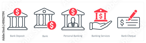 A set of 5 Banking icons as bank deposit, bank, personal banking