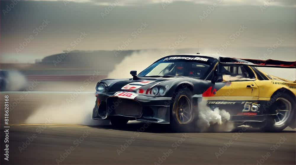 Car drifting on asphalt racing track with lot of smoke. Beautiful sport car in fire. Car drifting on asphalt racing track with lot of smoke. Beautiful sport car in fire.