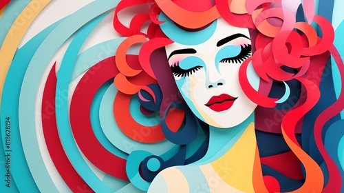 Colorful abstract portrait featuring a woman s face with vibrant  swirling patterns and artistic expression.