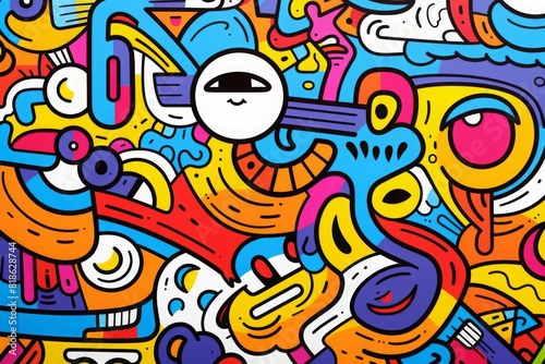 Vibrant abstract graffiti art with bold colors and playful shapes  perfect for modern wall decor or creative projects.