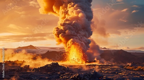 Might of Icelandic Volcanic Outburst, outburst of the volcano in Iceland.