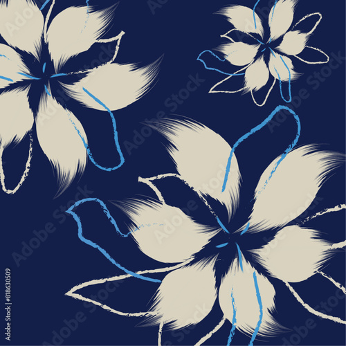 A Modern hand drawing pattern textile tropical bicolor flower and leaves miniprint animal geometric textile clothes vector, illustration
