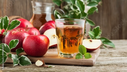 apple juice in a glass and fresh apples; healthy food