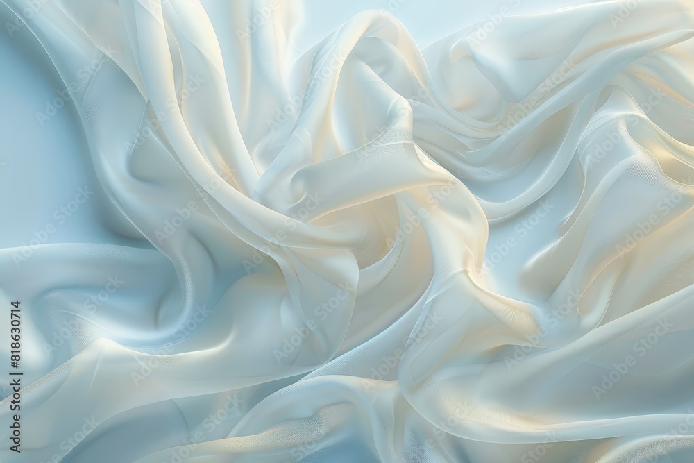 Obraz premium Close-up of soft, flowing fabric in light blue and cream hues, creating a delicate and serene visual effect.