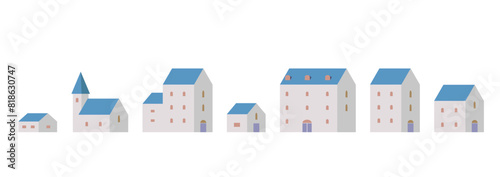 Simple and cute illustration of village houses flat vector isolated on white background.