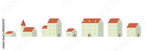 Simple and cute illustration of village houses flat vector isolated on white background.