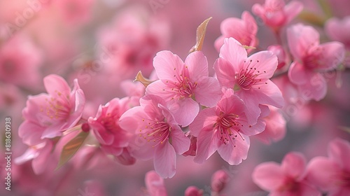 Delicate blur, rosy Sakura blooms against a rustic backdrop. Blossoming trees in a fruit garden. Floral banner for farming or plant industry.