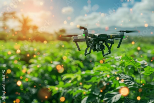 Isometric drone plant health crop vector tech multifunctional drone monitoring illustration smart small farm soil analysis unmanned drone technology data collection aerial precision agriculture.