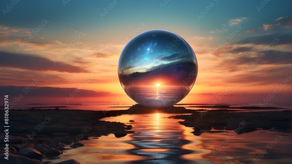 Beautiful Celestial Orb Glows on a Calm Ethereal Horizon at a Mystic Sunset Beautiful Celestial Orb Glows on a Calm Ethereal Horizon at a Mystic Sunset