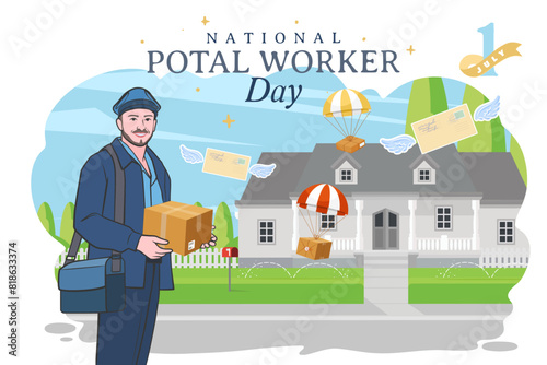National postal workers day celebration flat poster.