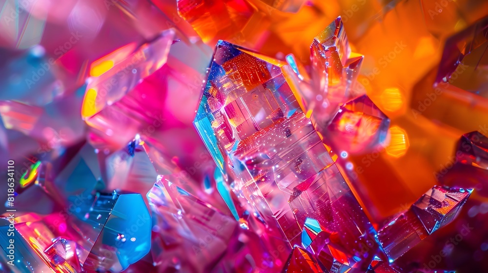 Macro photography of bismuth crystals with iridescent colors and geometric patterns, highlighting intricate details. Macro photography of bismuth crystals with iridescent colors and geometric patterns, highlighting intricate details.
