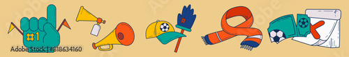 Set of Cartoon Soccer Supporter Stuff Illustrations