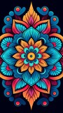 Vibrant and intricate mandala design featuring vivid colors and intricate patterns on a dark background. Ideal for artistic and decorative needs.