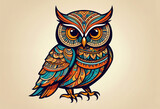 Stylized owl in ethnic vector full color, sketch vintage illustration