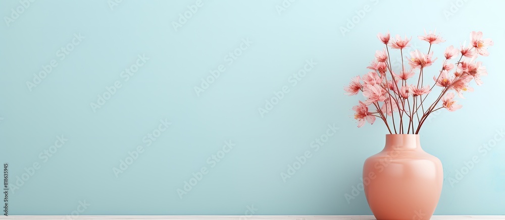 A pastel minimalist scene with fresh beautiful flowers suitable for promoting products with a copy space image A pastel minimalist scene with fresh beautiful flowers suitable for promoting products with a copy space image