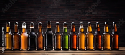Row of beer bottles with copy space image