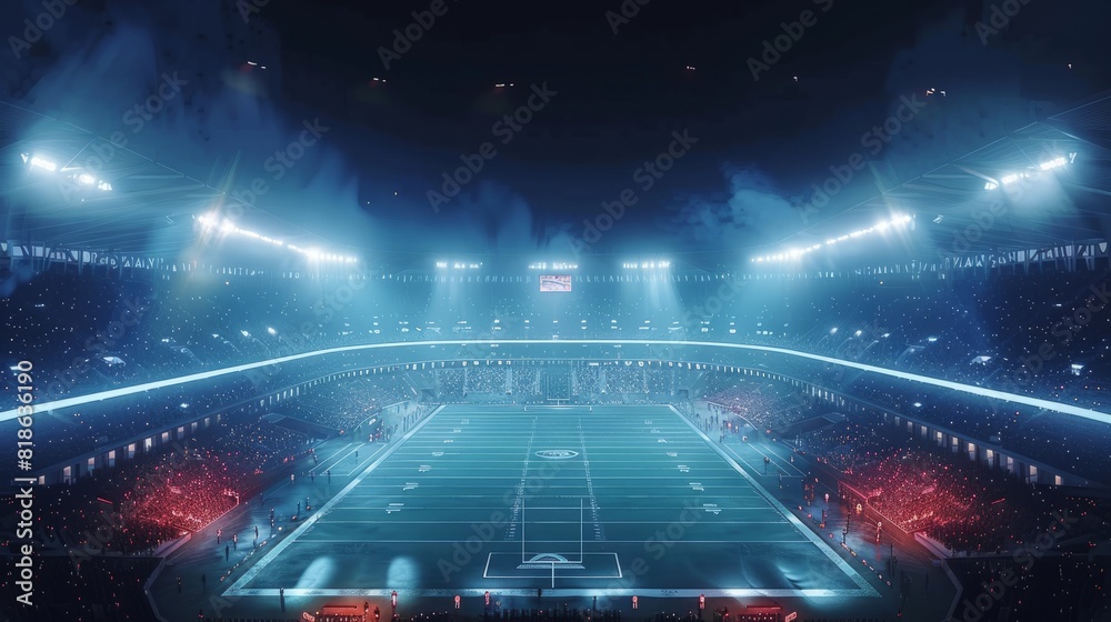Obraz premium a large football stadium with bright lights at night. generative AI