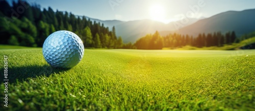 A sunny day on the fairway showcasing a golf approach shot with an iron. Creative banner. Copyspace image