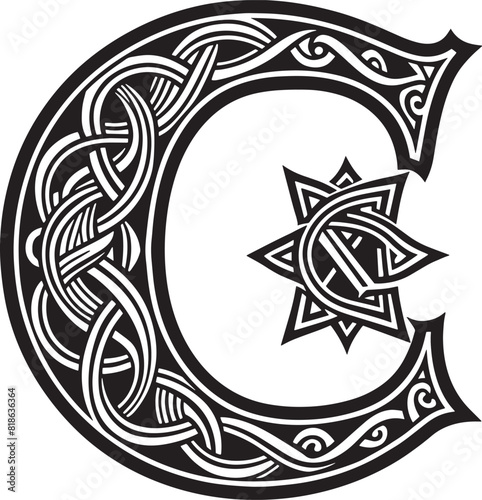 Letter with celtic ornament isolated on white background