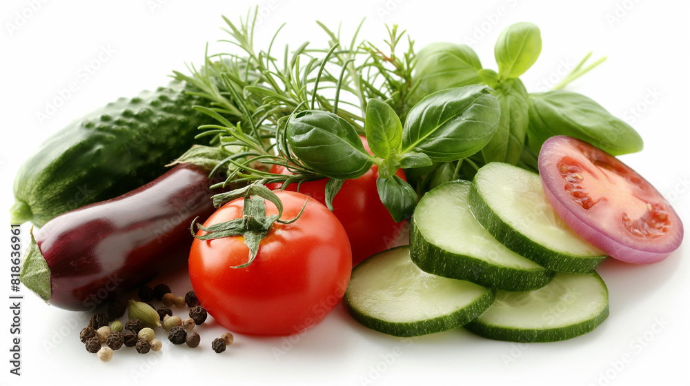 fresh vegetables, herbs and spices isolated on white background. fresh vegetables, herbs and spices isolated on white background.