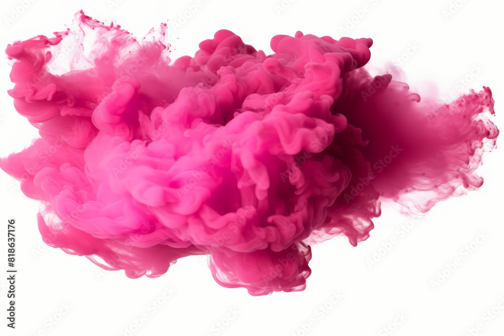 Pink smoke cloud  on white background,  pink fluffy cloud on white background