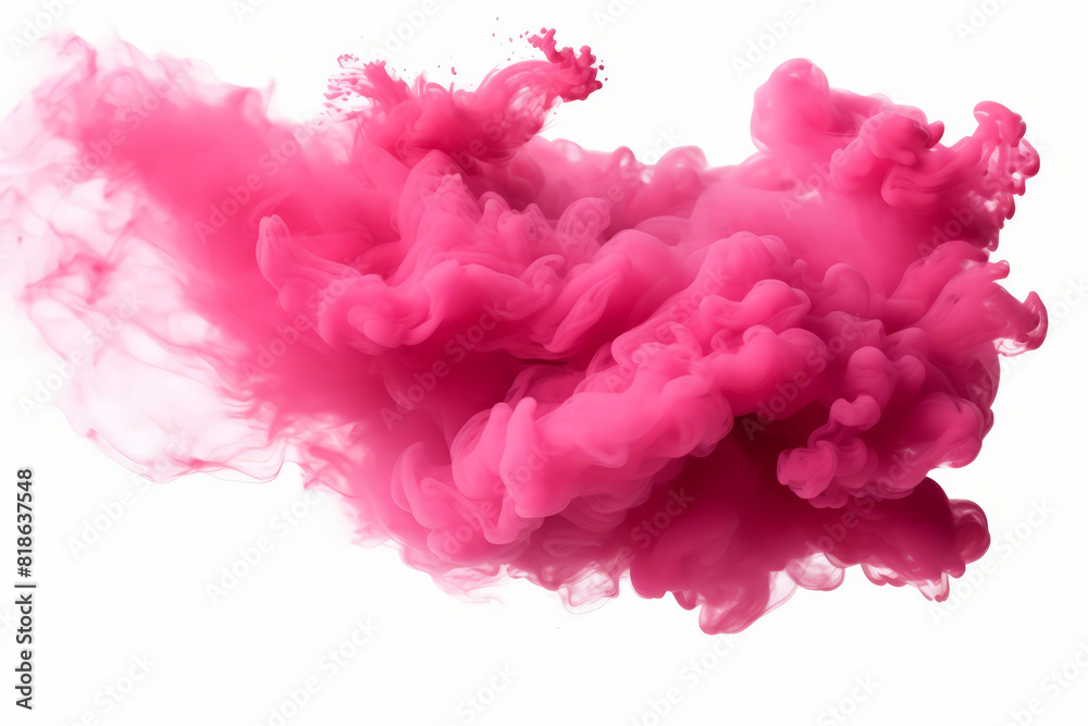 Pink smoke cloud  on white background,  pink fluffy cloud on white background