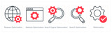 A set of 5 Seo icons as browser optimization, webiste optimization, search engine optimization