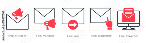 A set of 5 Seo icons as email marketing, email sent, email subscription