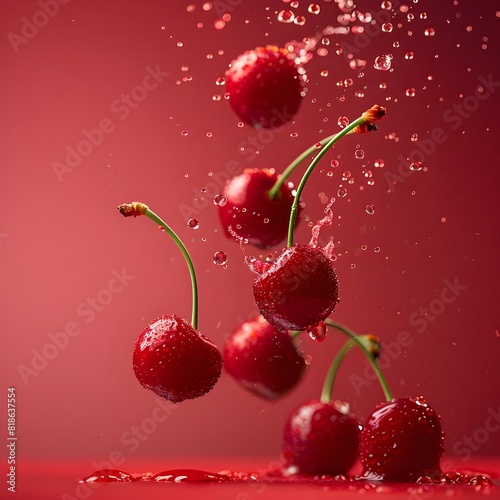 Vibrant Cherry Floating in a Saturated Red World: A Delicious Still Life