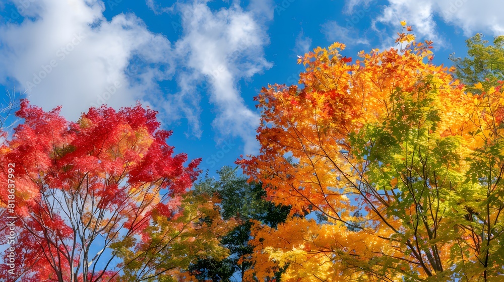 Vibrant autumn foliage against blue sky background Vibrant autumn foliage against blue sky background