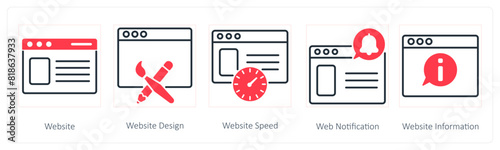 A set of 5 Seo icons as website, website design, website speed