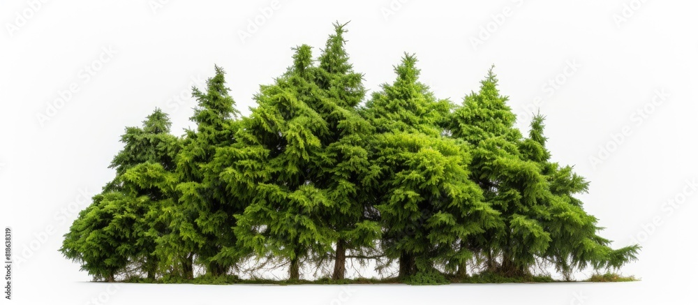 A photo of thuja with plenty of space around it captured on a white background. Creative banner. Copyspace image A photo of thuja with plenty of space around it captured on a white background. Creative banner. Copyspace image