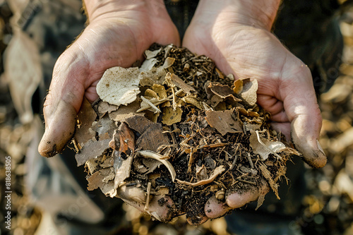 Workers composting organic matter, nutrient-rich soil in biodynamic farming systems. photo