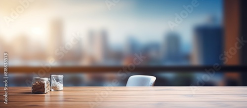 Office background with a blurred table top creating a copy space image photo