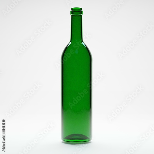 3d render of empty green wine glass bottle in isolated studio white background