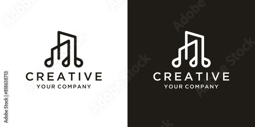 Silhouette of  City Building for Music Skyline Minimalist Logo design Inspiration 