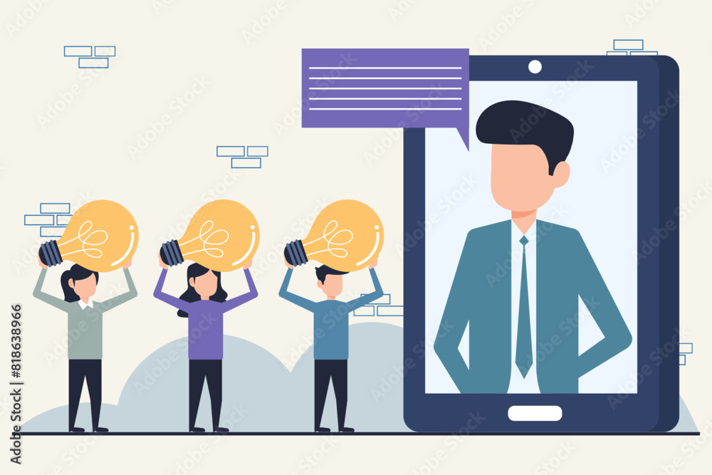Flat Design Virtual Team Collaboration and Idea Sharing Illustration Flat Design Virtual Team Collaboration and Idea Sharing Illustration