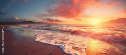 Beach sunset with sunlight creating a beautiful backdrop. Creative banner. Copyspace image