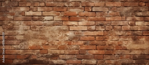 An ancient retro brick wall with a textured surface that can be used as a background wallpaper or copy space image