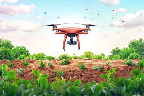 Modern farming farming drone spraying isometric robotic smart farming pesticides farm technology precision agriculture structured agricultural setting technology robotic unmanned aerial vehicle.