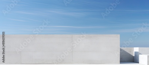 A contemporary abstract structure with a copy space image set against a backdrop of a clear blue sky and a solid cement wall photo