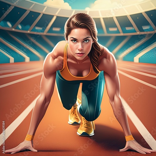 olympic games, female athlete on athletics track ready to start
