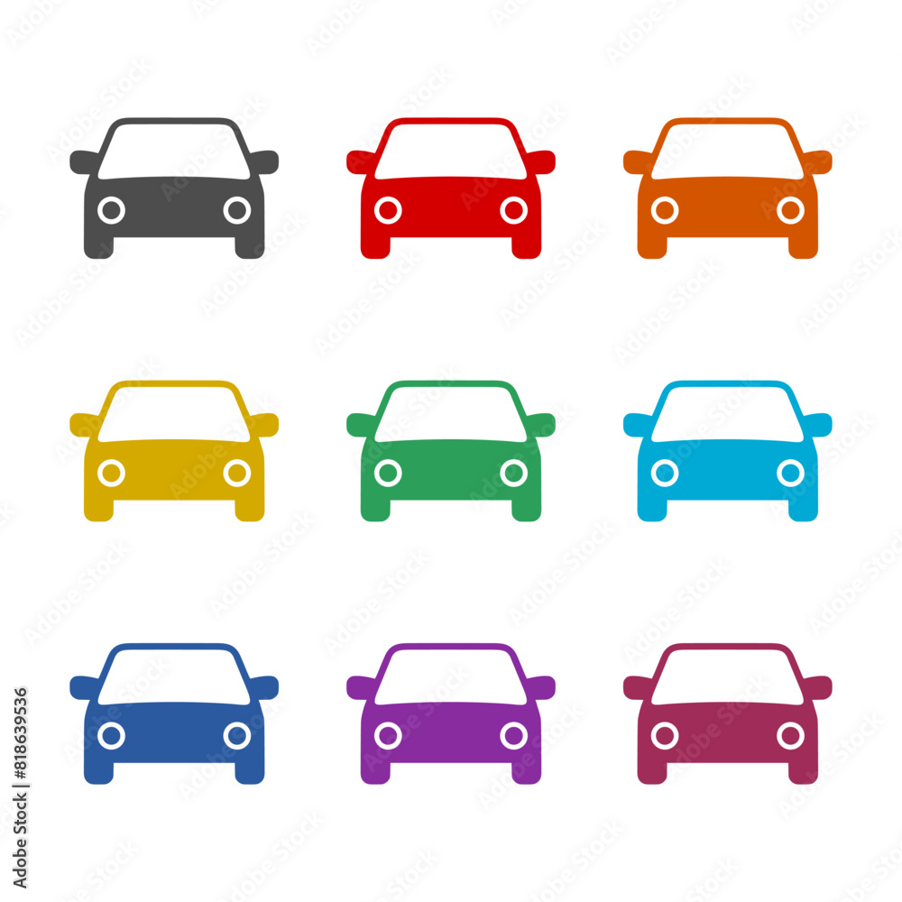Car front icon isolated on white background. Set icons colorful Car front icon isolated on white background. Set icons colorful