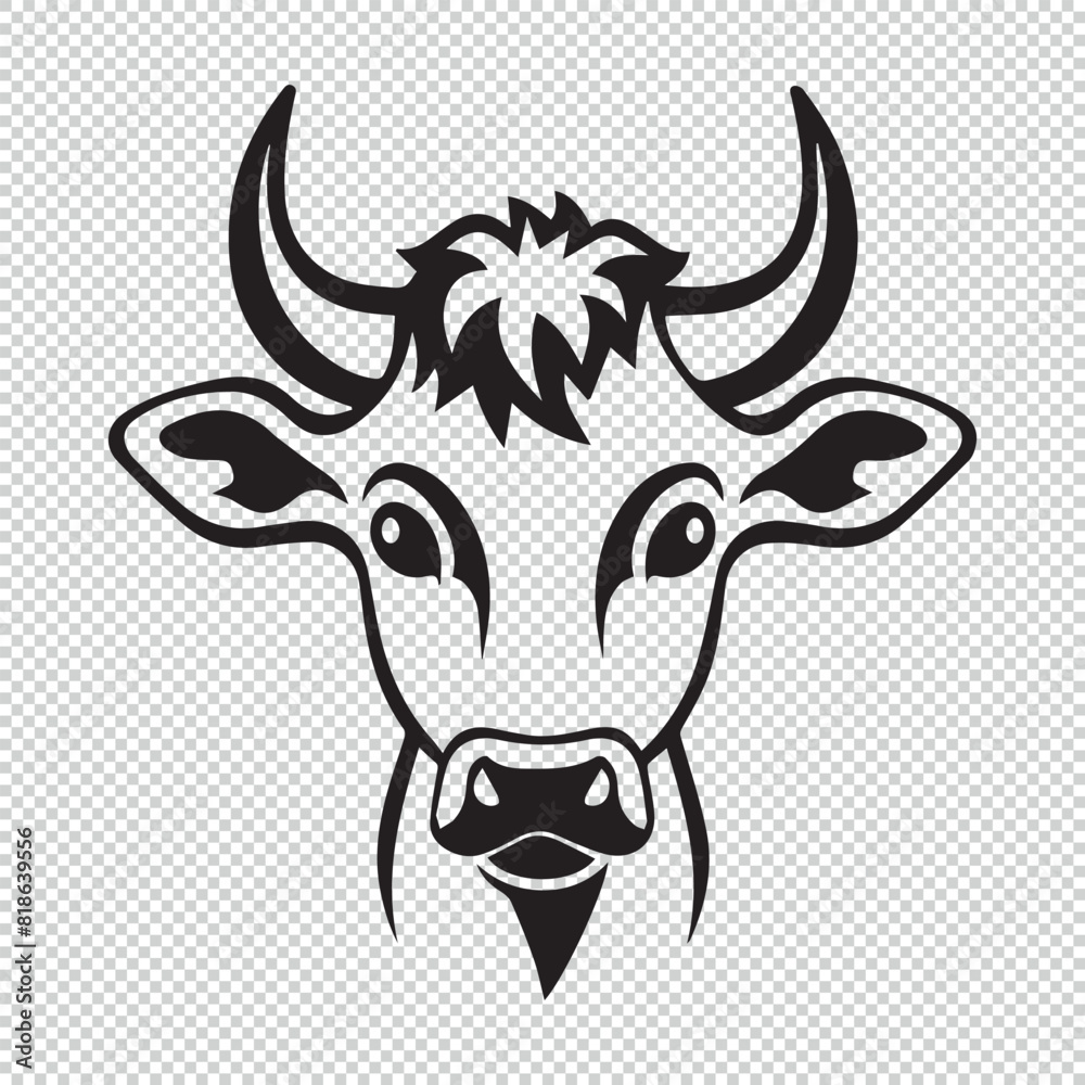 Calf head mascot logo icon design, black vector illustration on transparent background