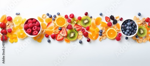 A copy space image displaying a colorful background of children s fruit cereal