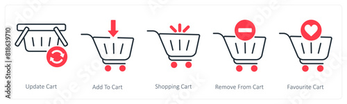 A set of 5 Shopping icons as update cart, add to cart, shopping cart photo